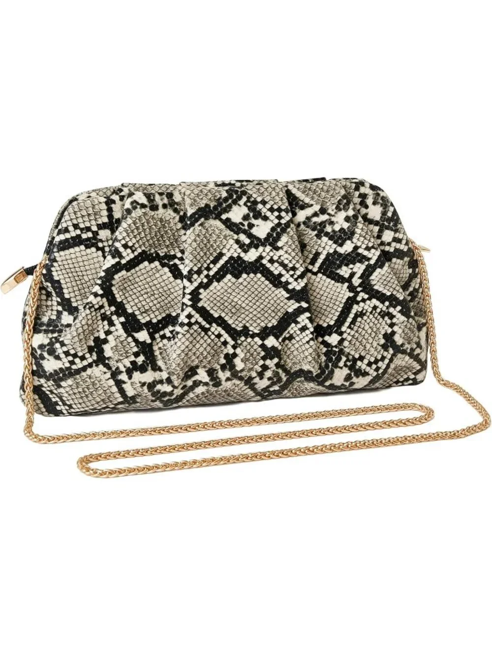 👜Women's Snakeskin Leather Clutch Purse Detachable Metal Chain Crossbody Bag